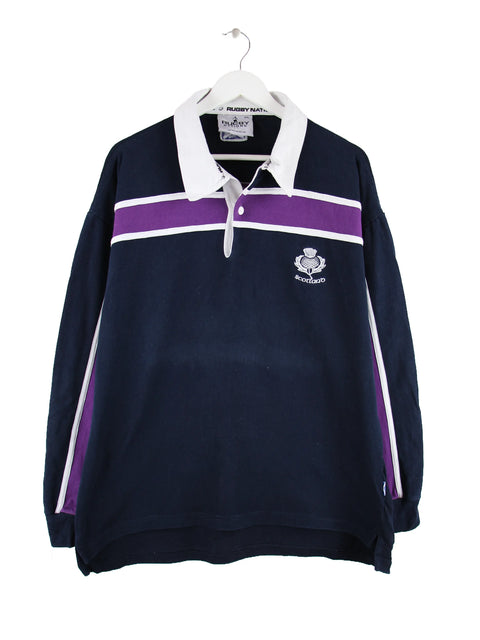 Vintage Damen Rugby Nations Scotland Langarm Polo Blau XXL