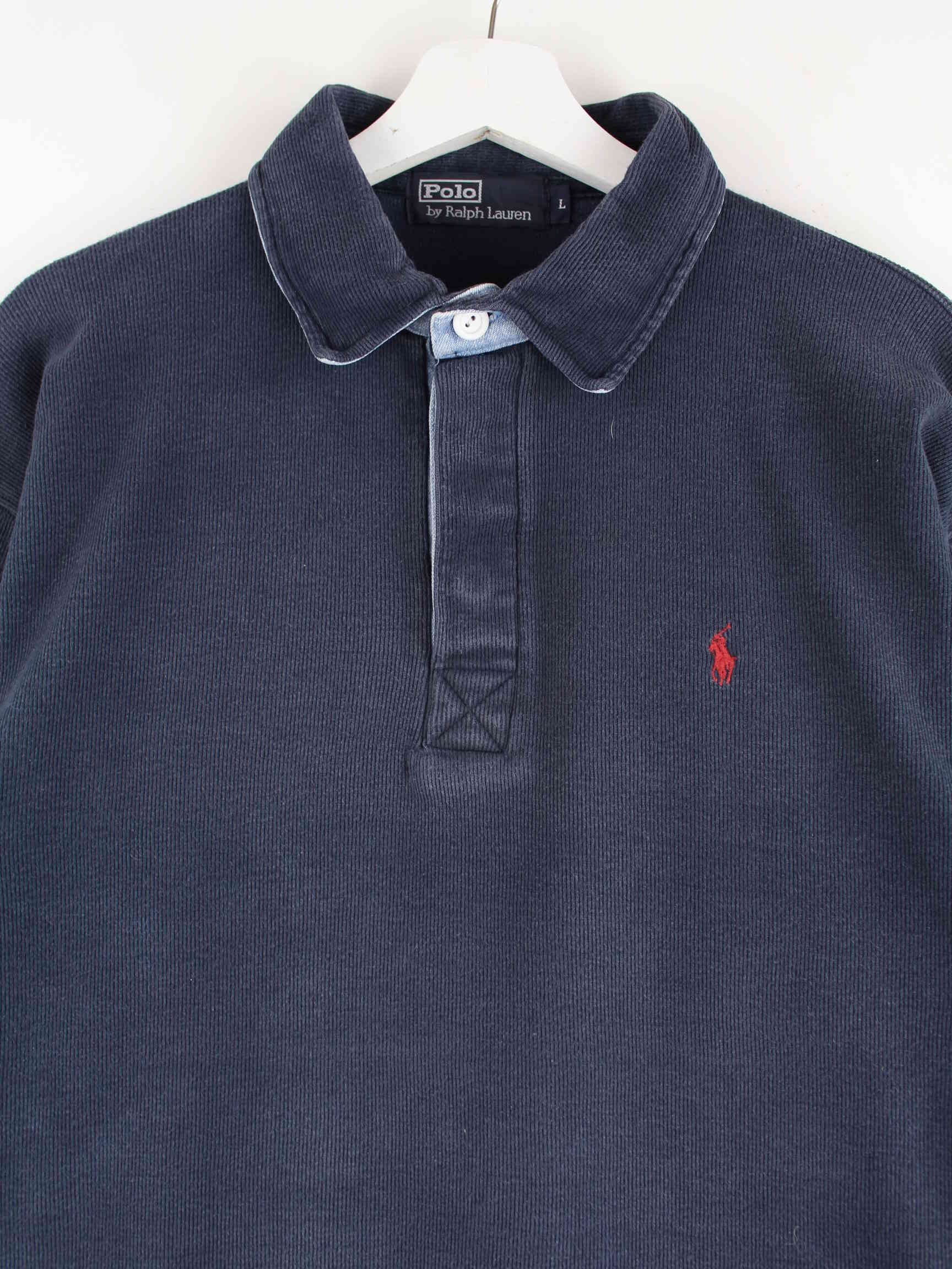 Ralph Lauren 90s Vintage Langarm Polo Blau L (detail image 1)