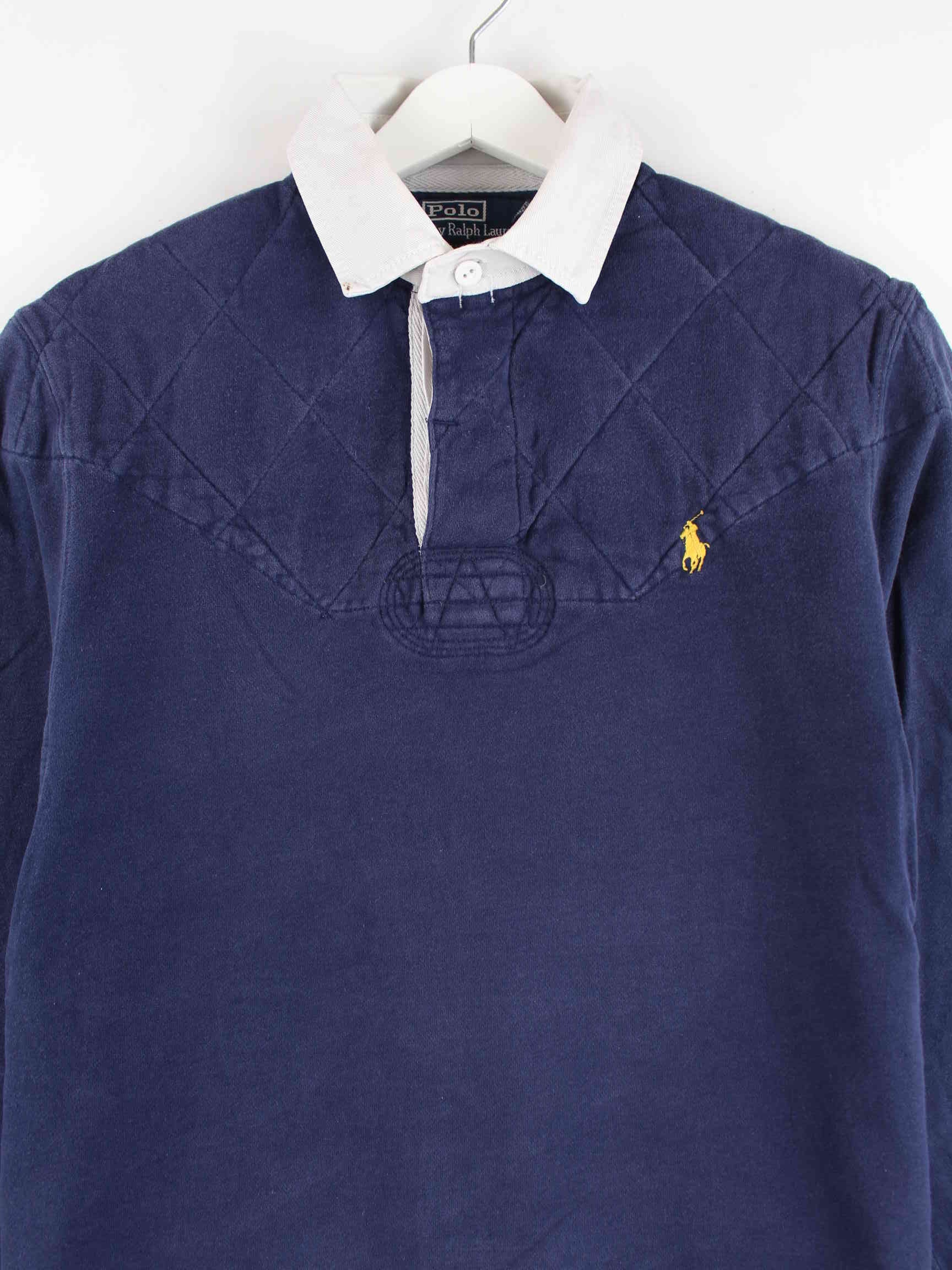 Ralph Lauren 90s Vintage Custom Fit Langarm Polo Blau S (detail image 1)