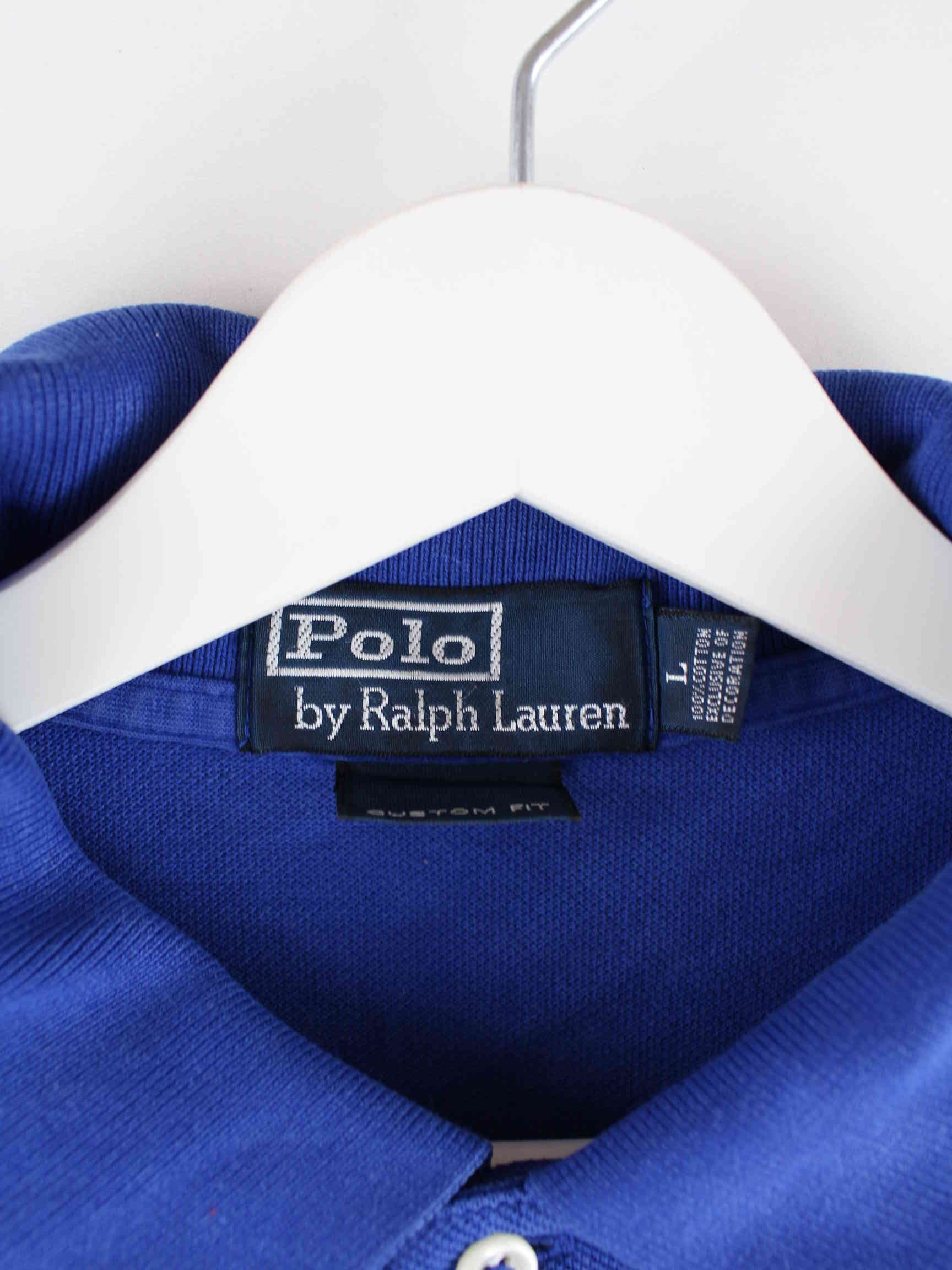 Ralph Lauren 90s Vintage Embroidered Langarm Polo Blau L (detail image 2)