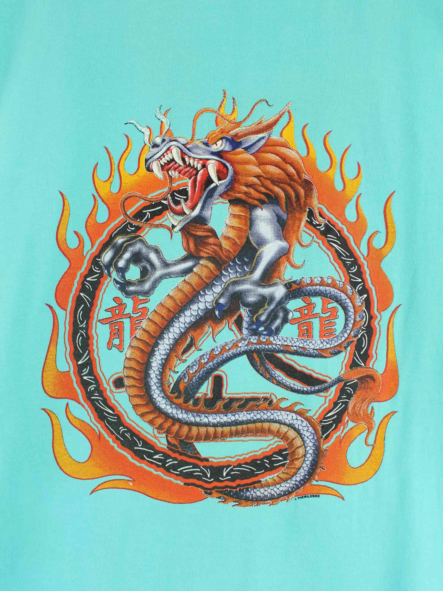 Vintage 90s Dragon Print T-Shirt Türkis L (detail image 5)