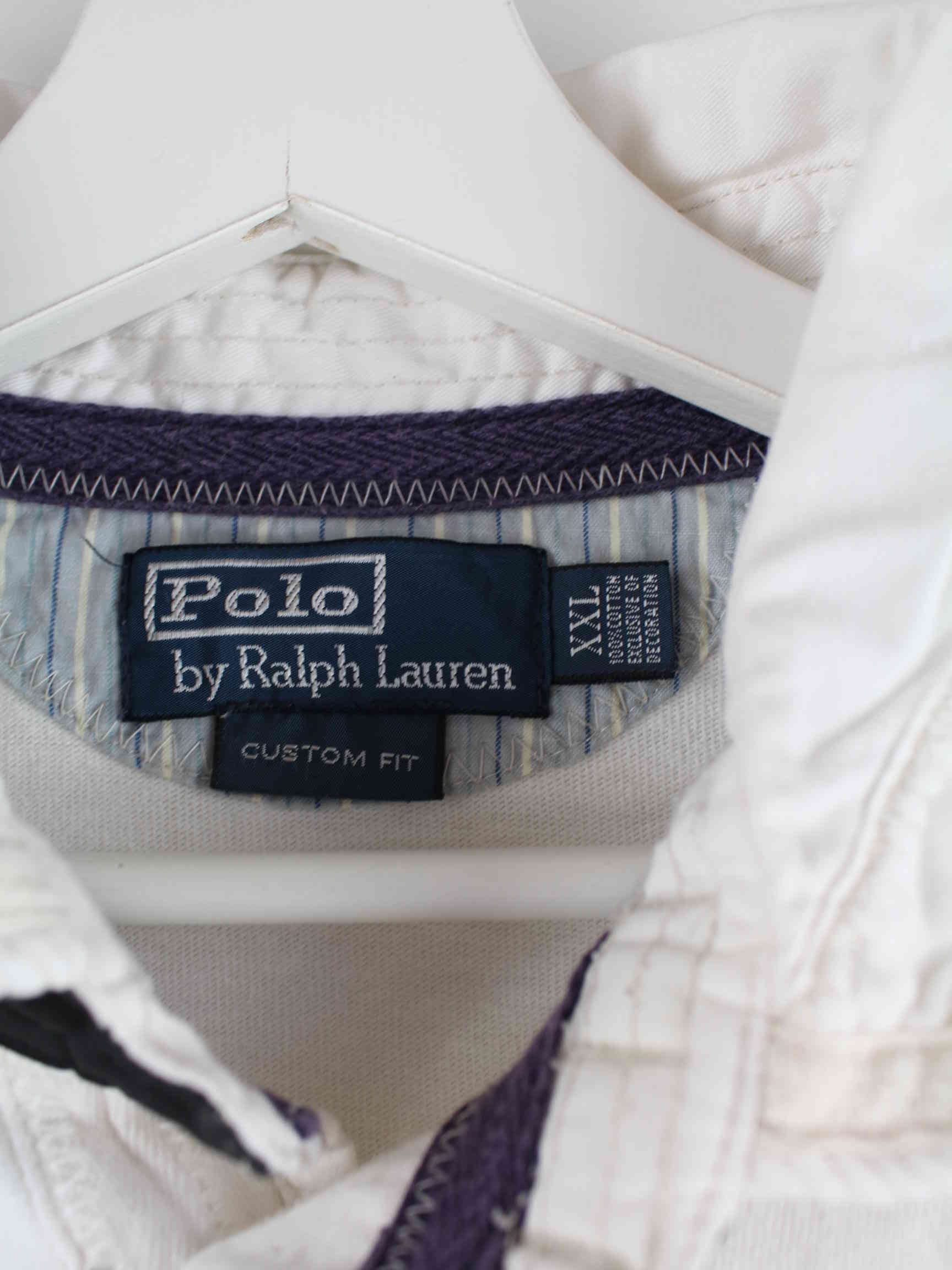 Ralph Lauren 90s Vintage Embroidered Langarm Polo Weiß XXL (detail image 2)