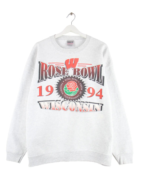Oneita 1994 Vintage Rose Bowl Wisconsin Print Sweater Grau XL
