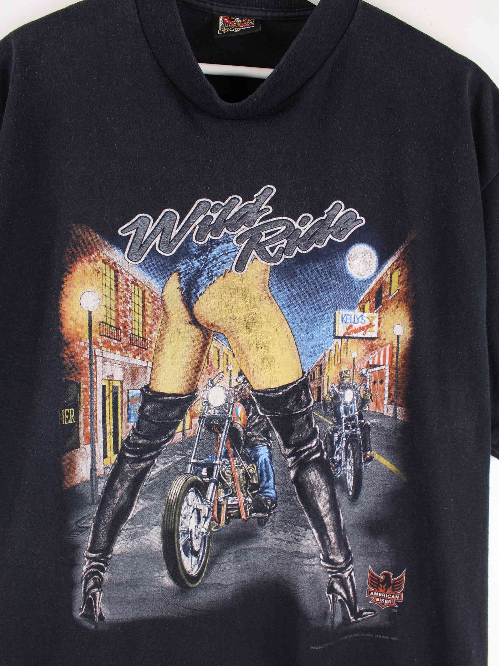 Vintage 1994 Vintage Biker Print Single Stitch T-Shirt Schwarz XL (detail image 1)