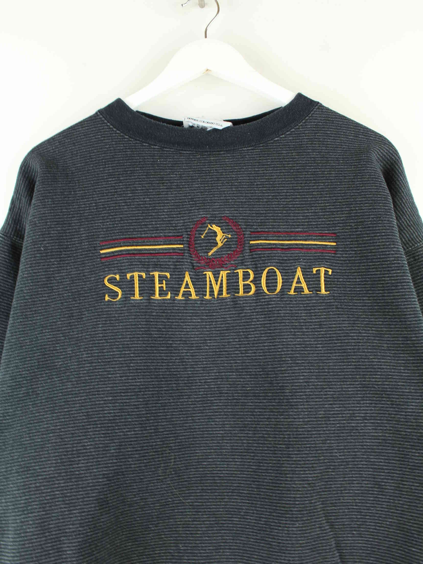 Vintage 90s Steamboat Embroidered Sweater Grau M (detail image 1)