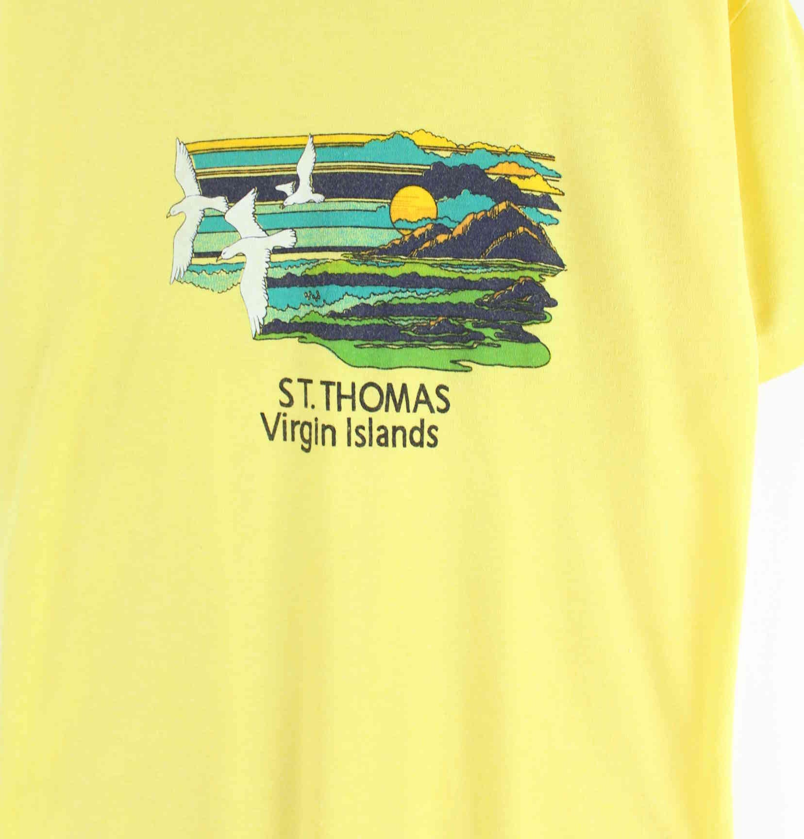 Vintage 80s Virgin Islands Print Single Stitched T-Shirt Gelb M (detail image 1)