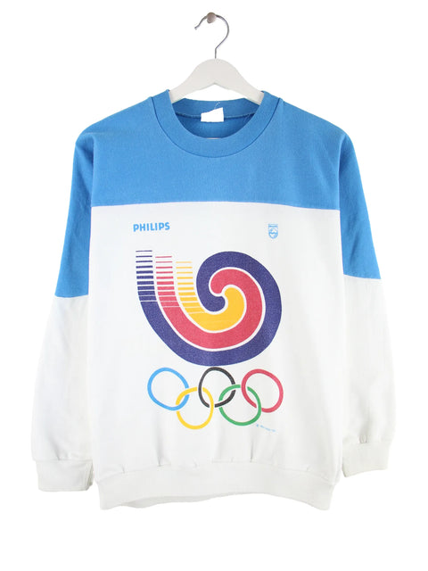 Vintage 1983 Olympia Philips Print Sweater Weiß XS