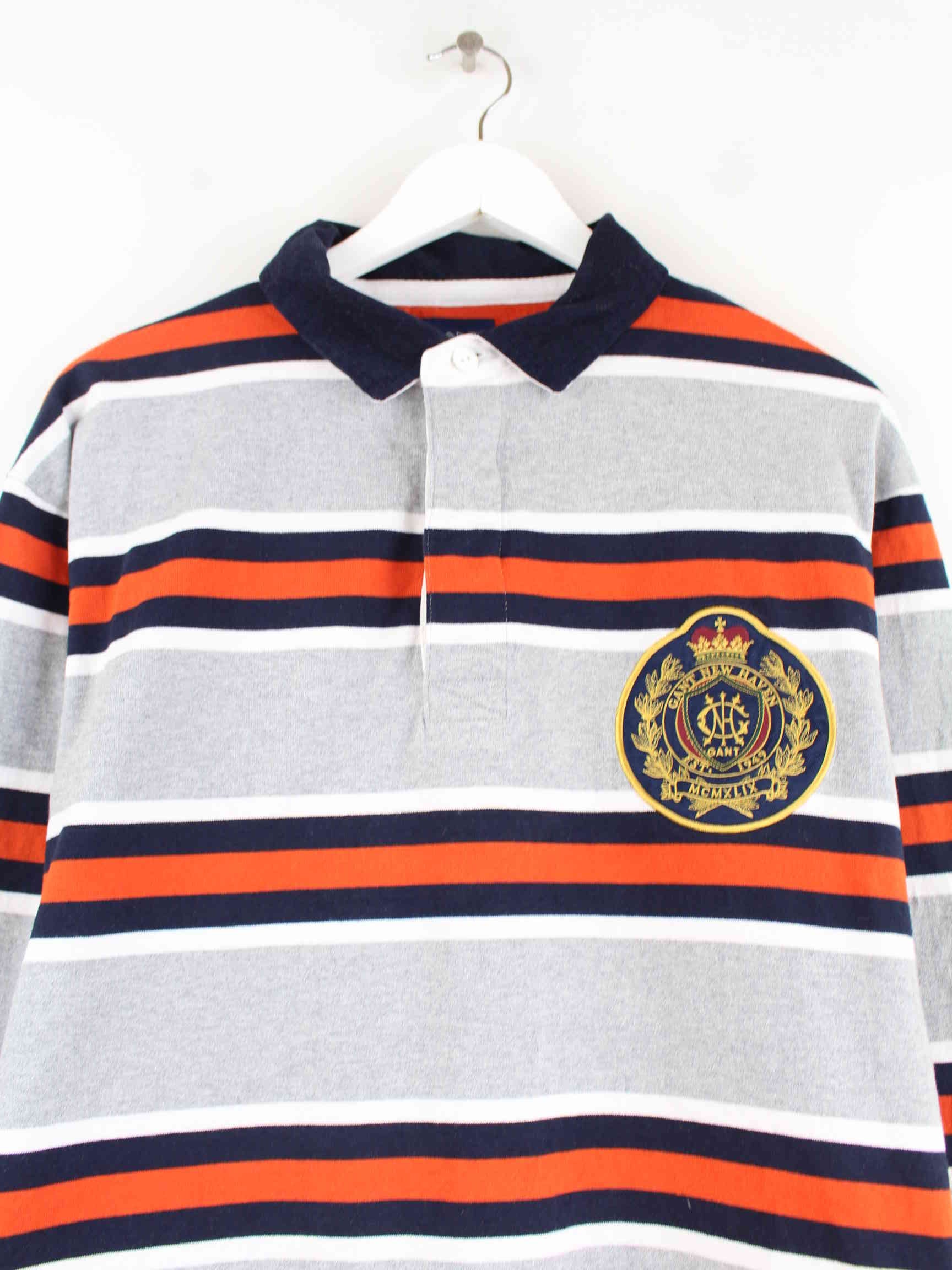 Gant Striped Embroidered Langarm Polo Grau XL (detail image 1)