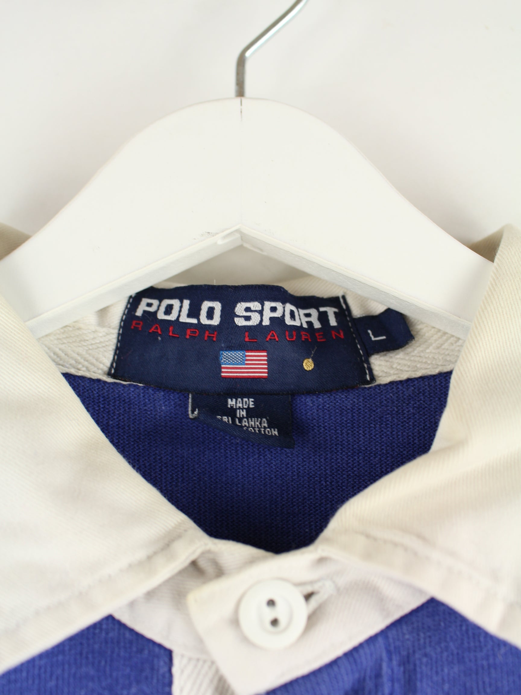 Ralph Lauren Polo Sport 90s Vintage Long Sleeve Polo Blue / White