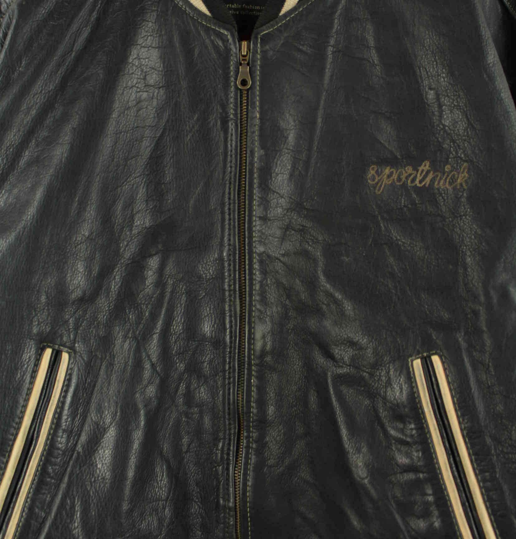 Vintage 90s Sportnick Embroidered Leder Jacke Schwarz XL (detail image 1)
