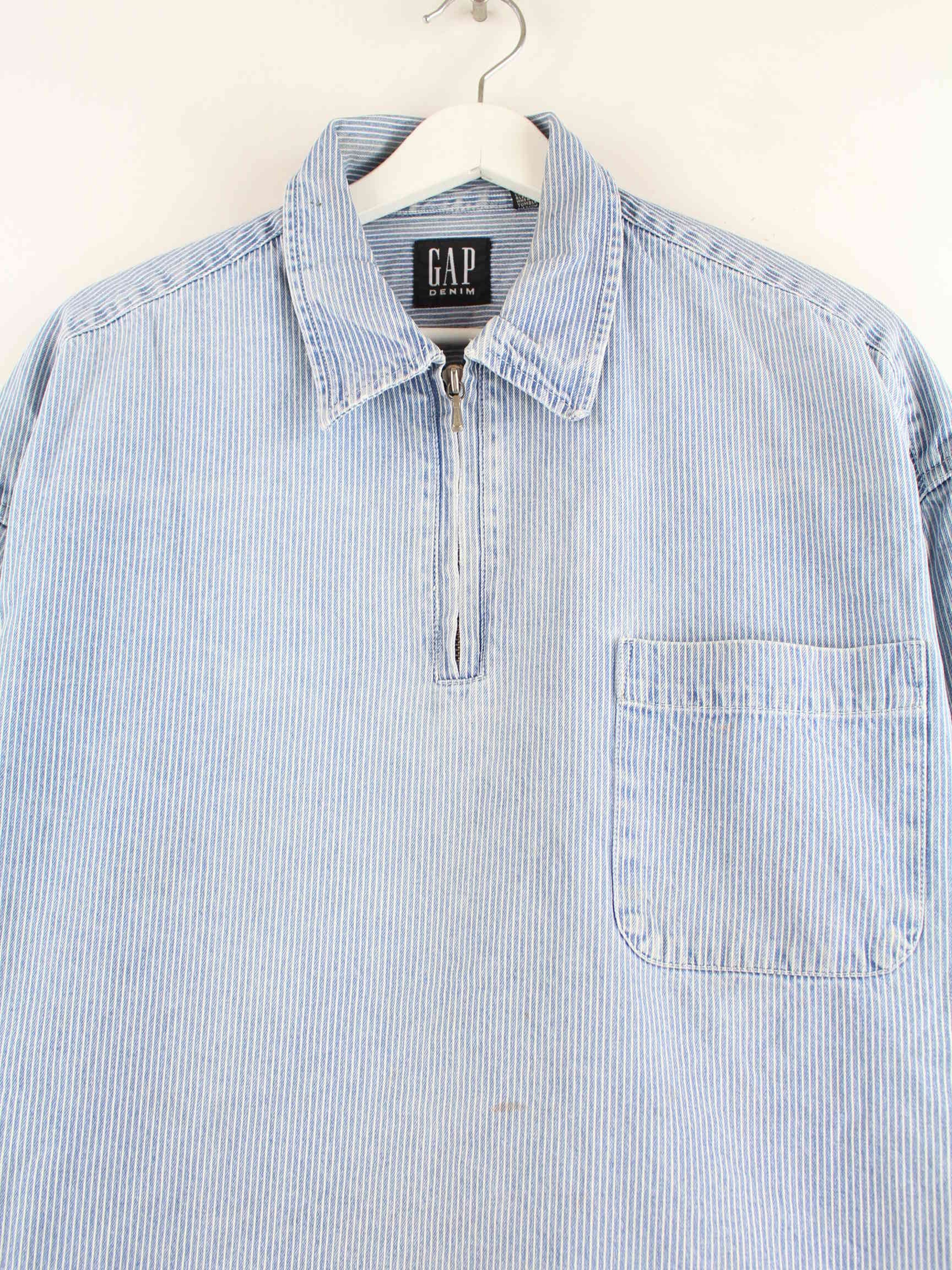 GAP 00s Half Zip Striped Jeans Jacke Blau XL (detail image 1)