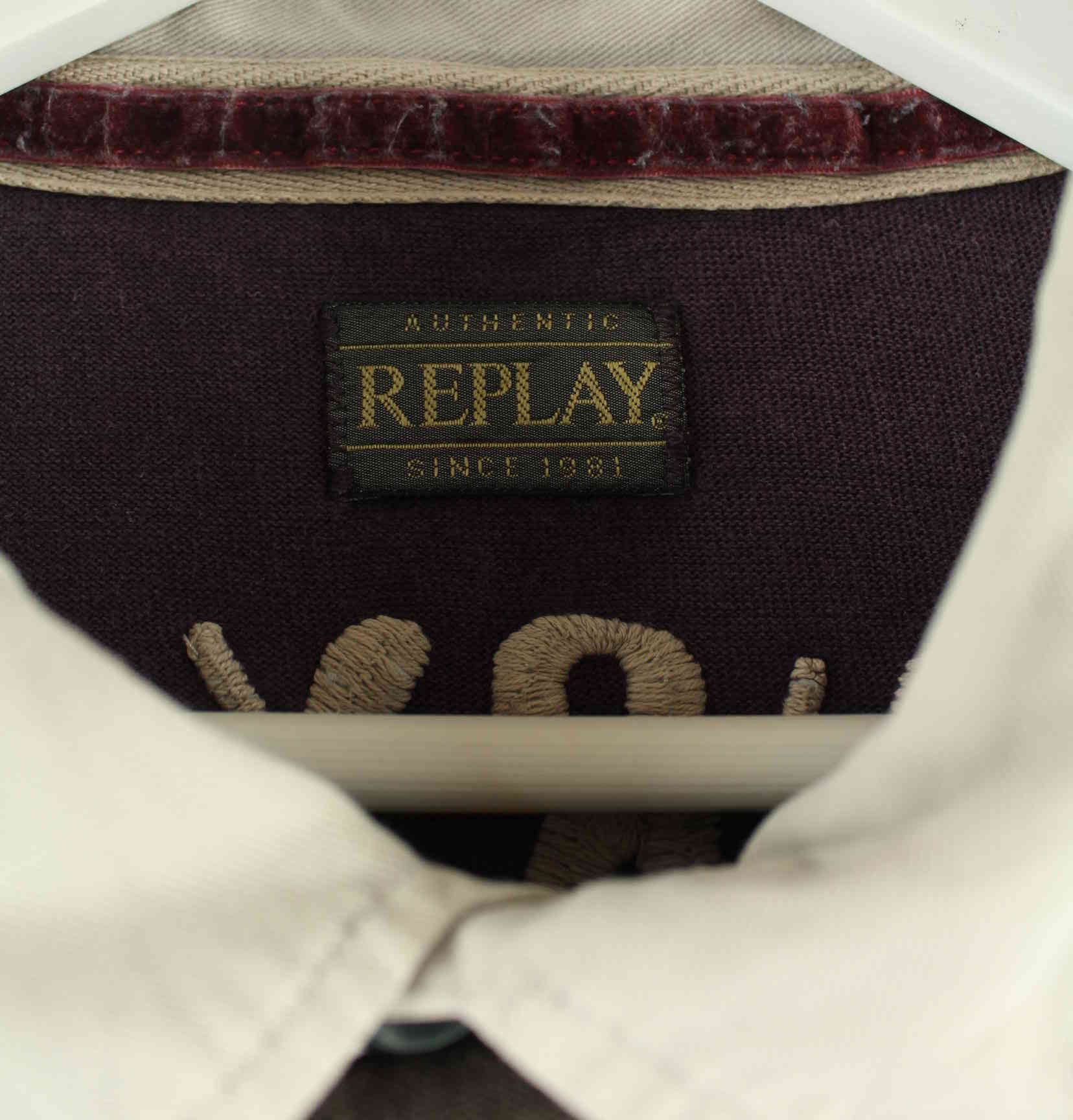 Replay 90s Vintage Embroidered Langarm Polo Blau XXL (detail image 2)