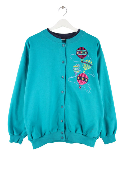 Vintage 80s Balloon Sweatjacke Türkis M