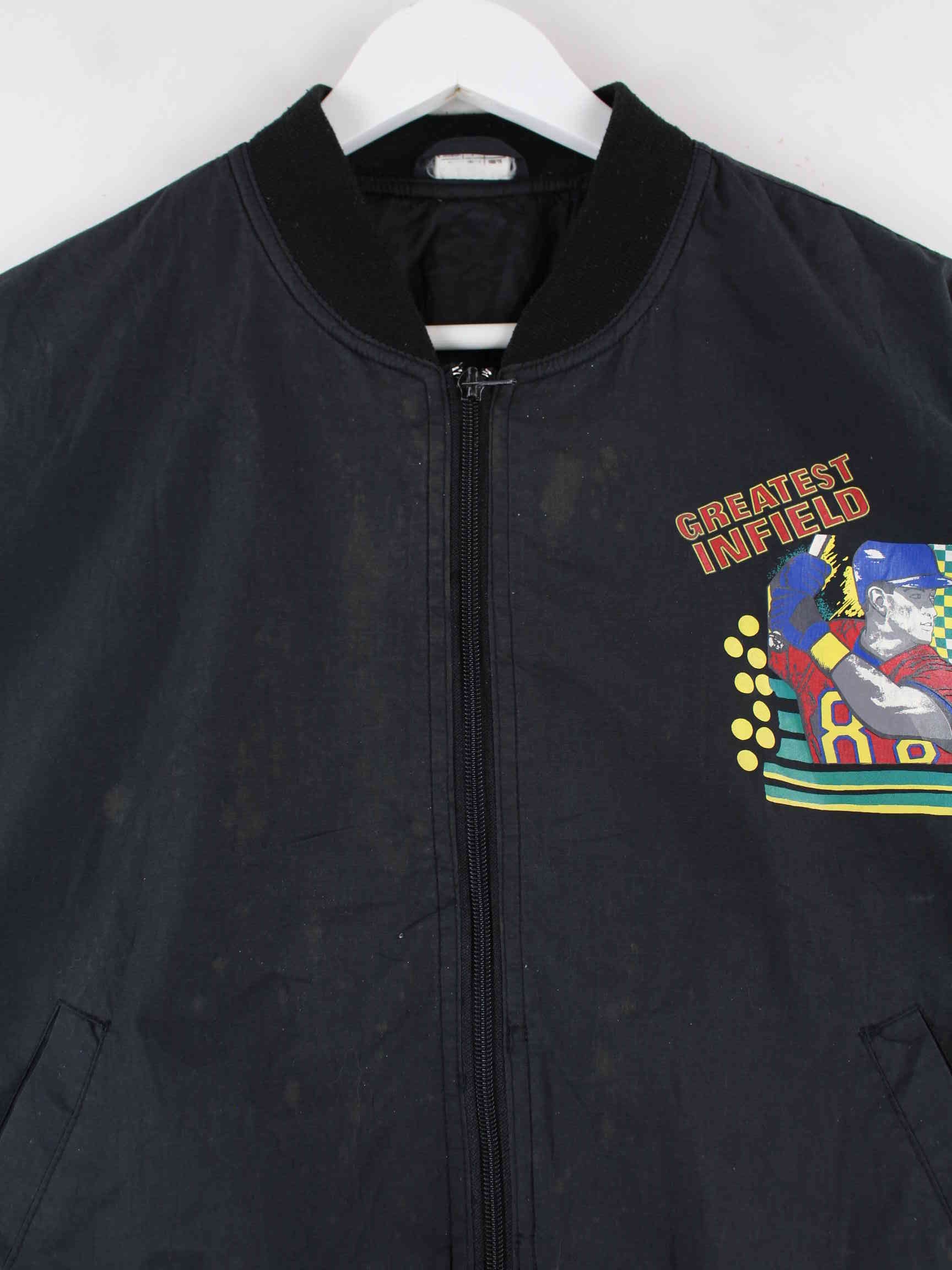 Vintage 90s Baseball Print Bomber Jacke Schwarz S (detail image 1)