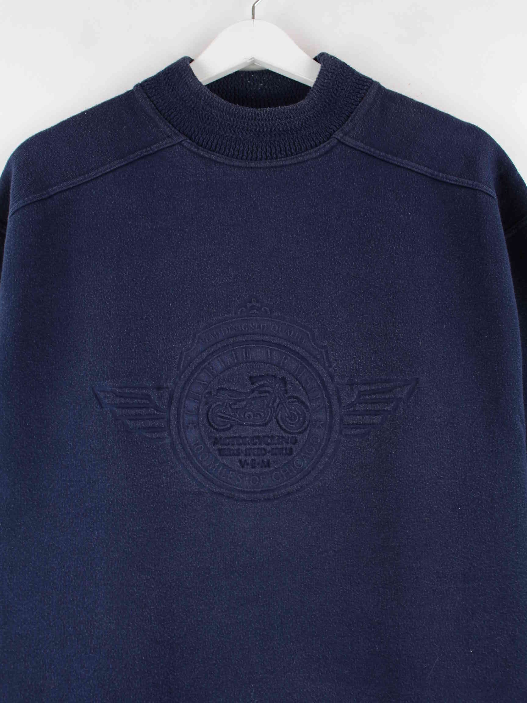 Vintage 90s Biker Embroidered Sweater Blau XXS (detail image 1)