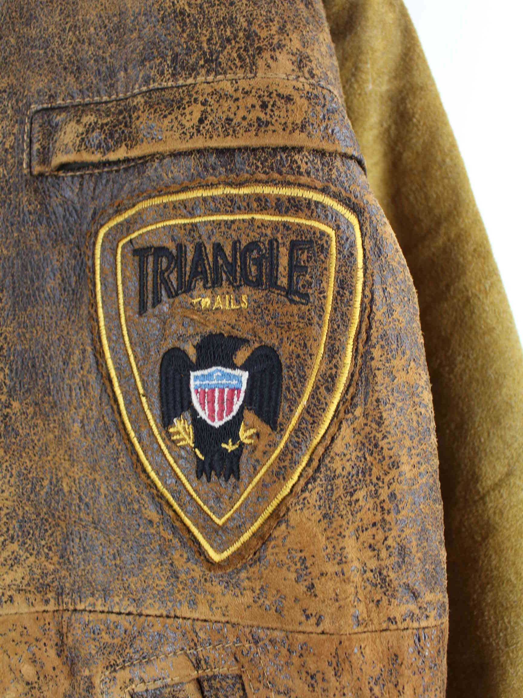 Vintage 90s Triangle Leder Flieger Jacke Braun XL (detail image 2)