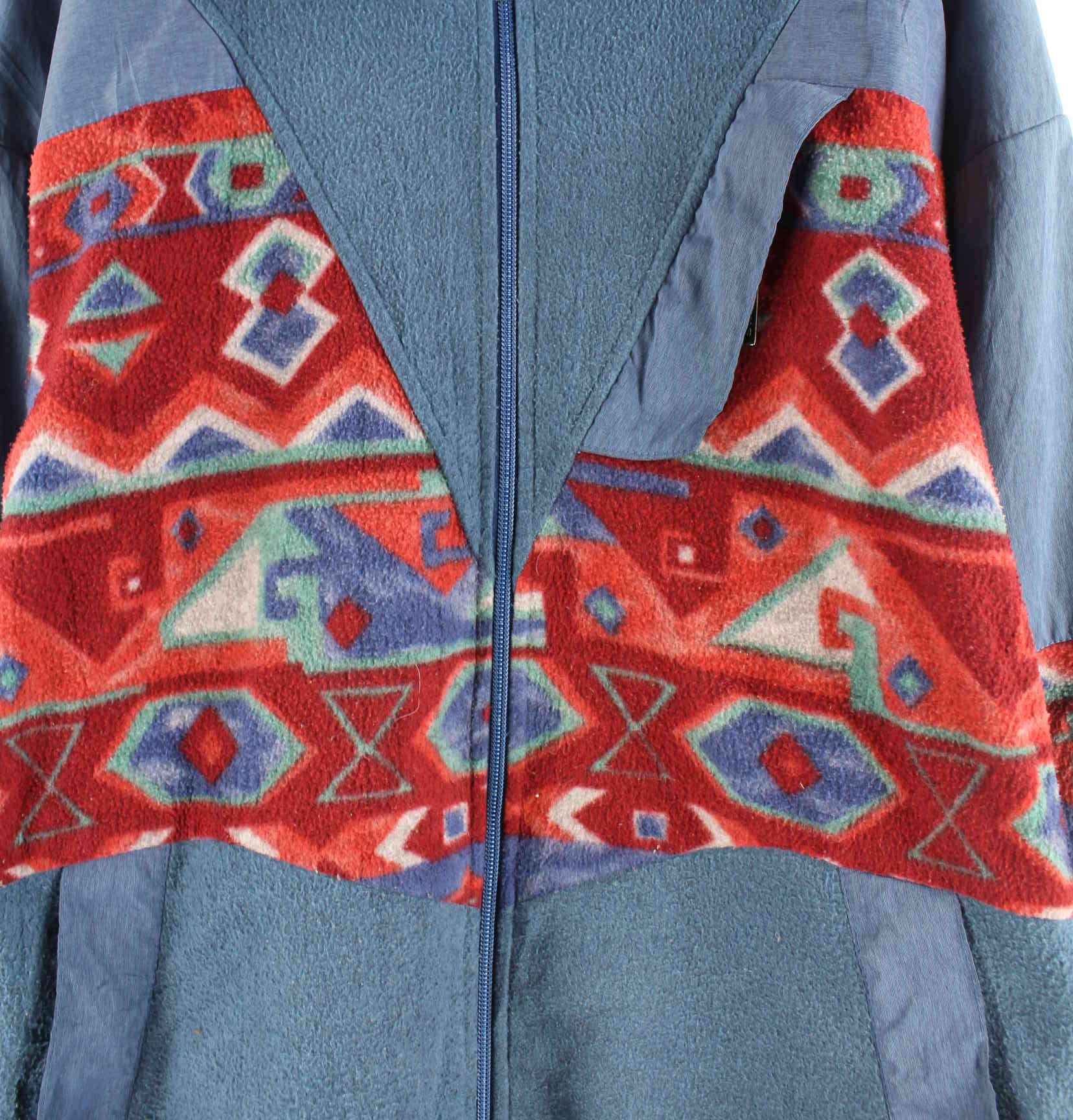 Vintage 90s Crazy Pattern Fleece Sweatjacke Blau XXL (detail image 1)