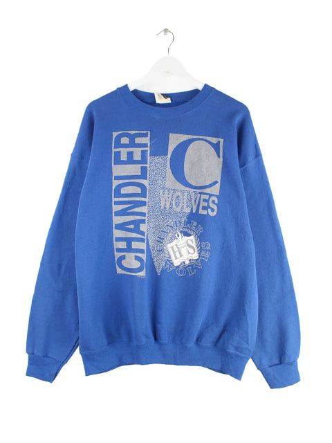 Tultex 90s Vintage Chandler Wolves Print Sweater Blau XL