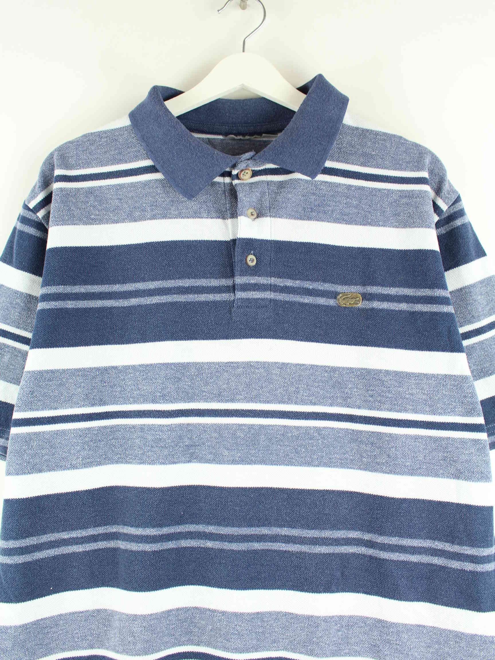 Lacoste 90s Vintage Gestreiftes Polo Blau L (detail image 1)