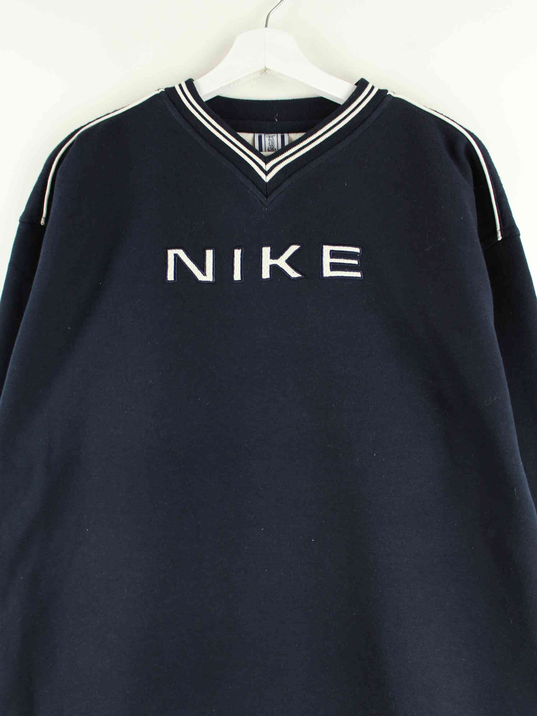 Nike 90s Vintage Spellout Embroidered V-Neck Sweater Blau L (detail image 1)