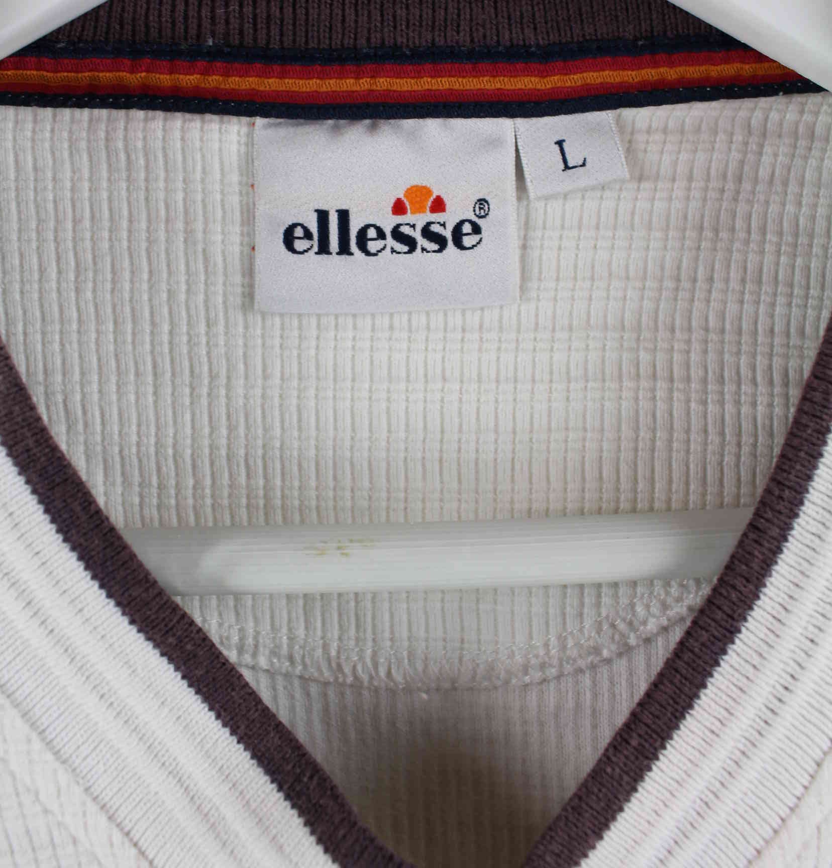 Ellesse y2k Embroidered V-Neck T-Shirt Beige M (detail image 2)