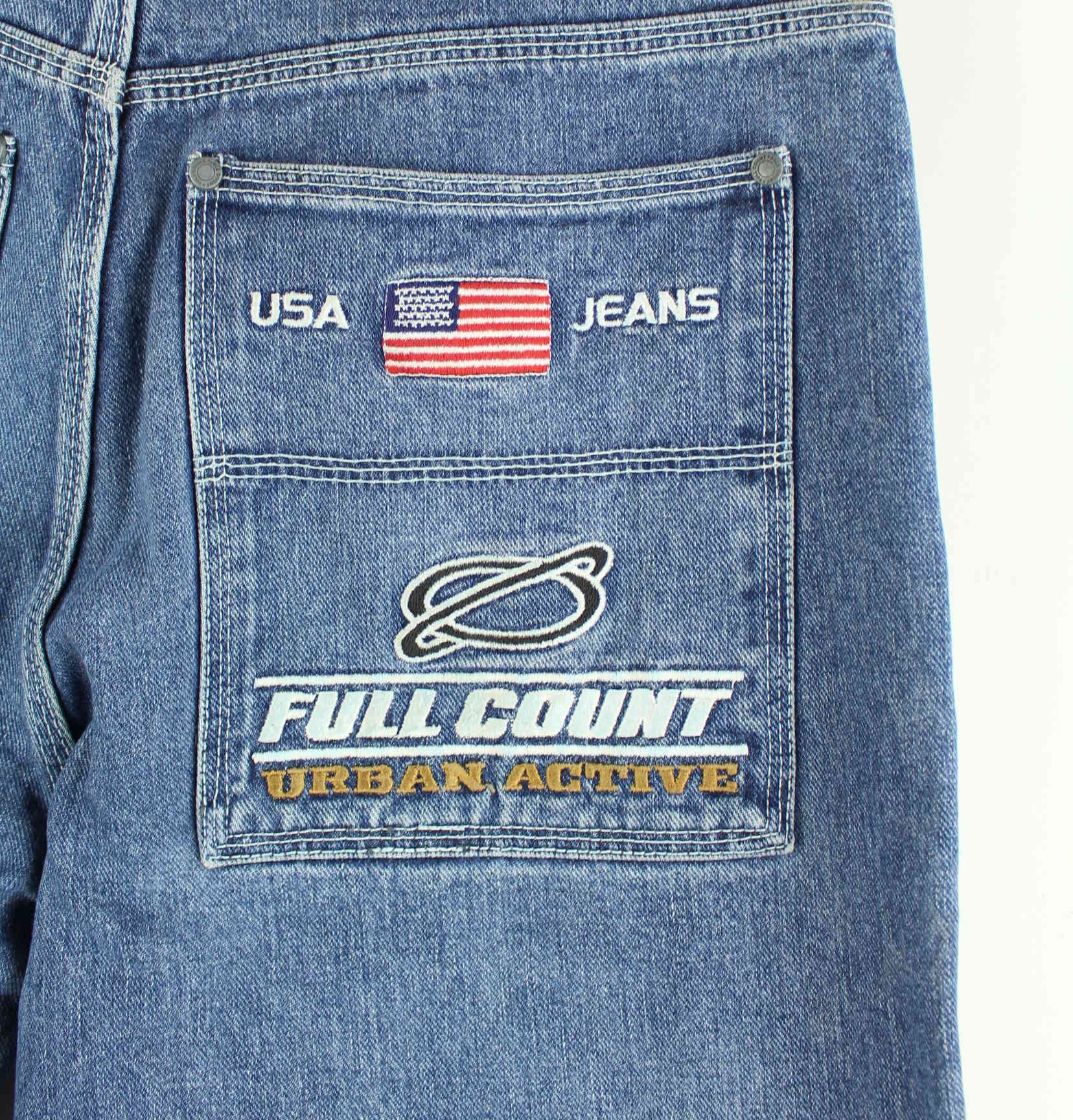 Vintage 90s Full Count Embroidered Jeans Blau W33 L34 (detail image 1)