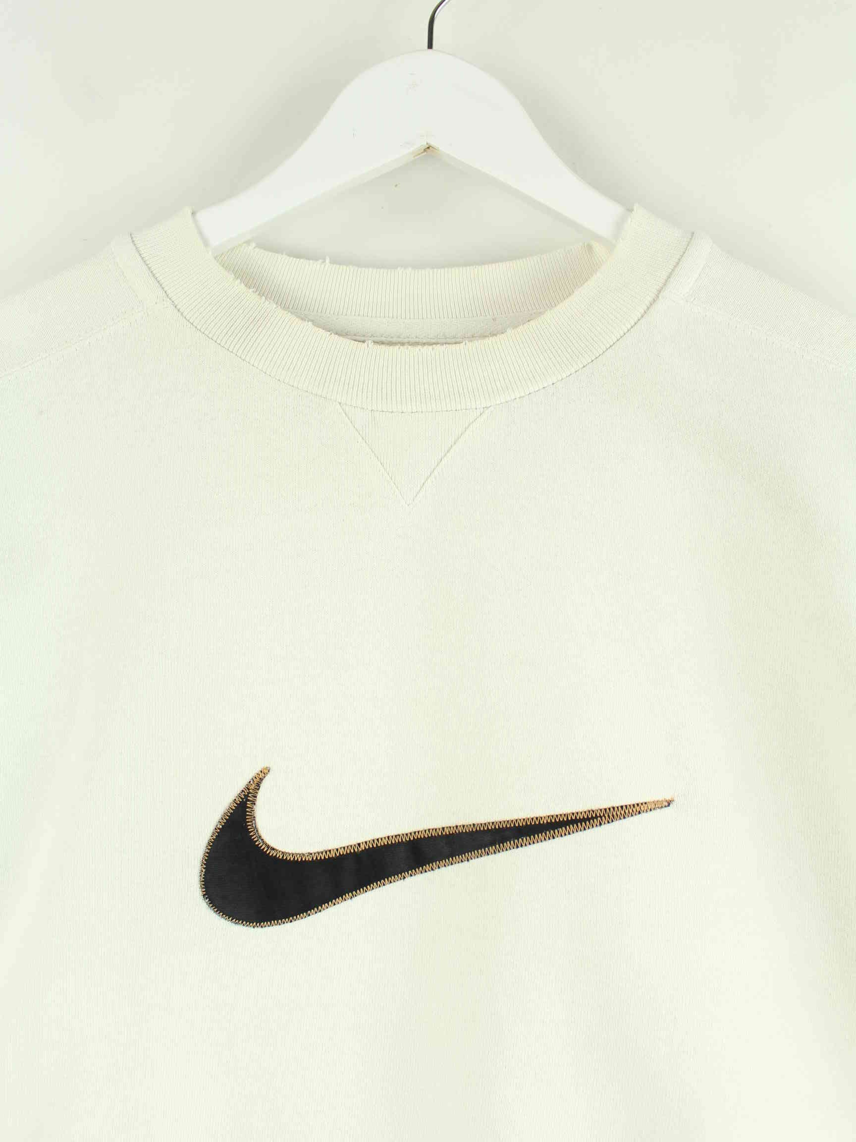 Nike 90s Vintage Embroidered Big Swoosh Sweater Beige L (detail image 1)