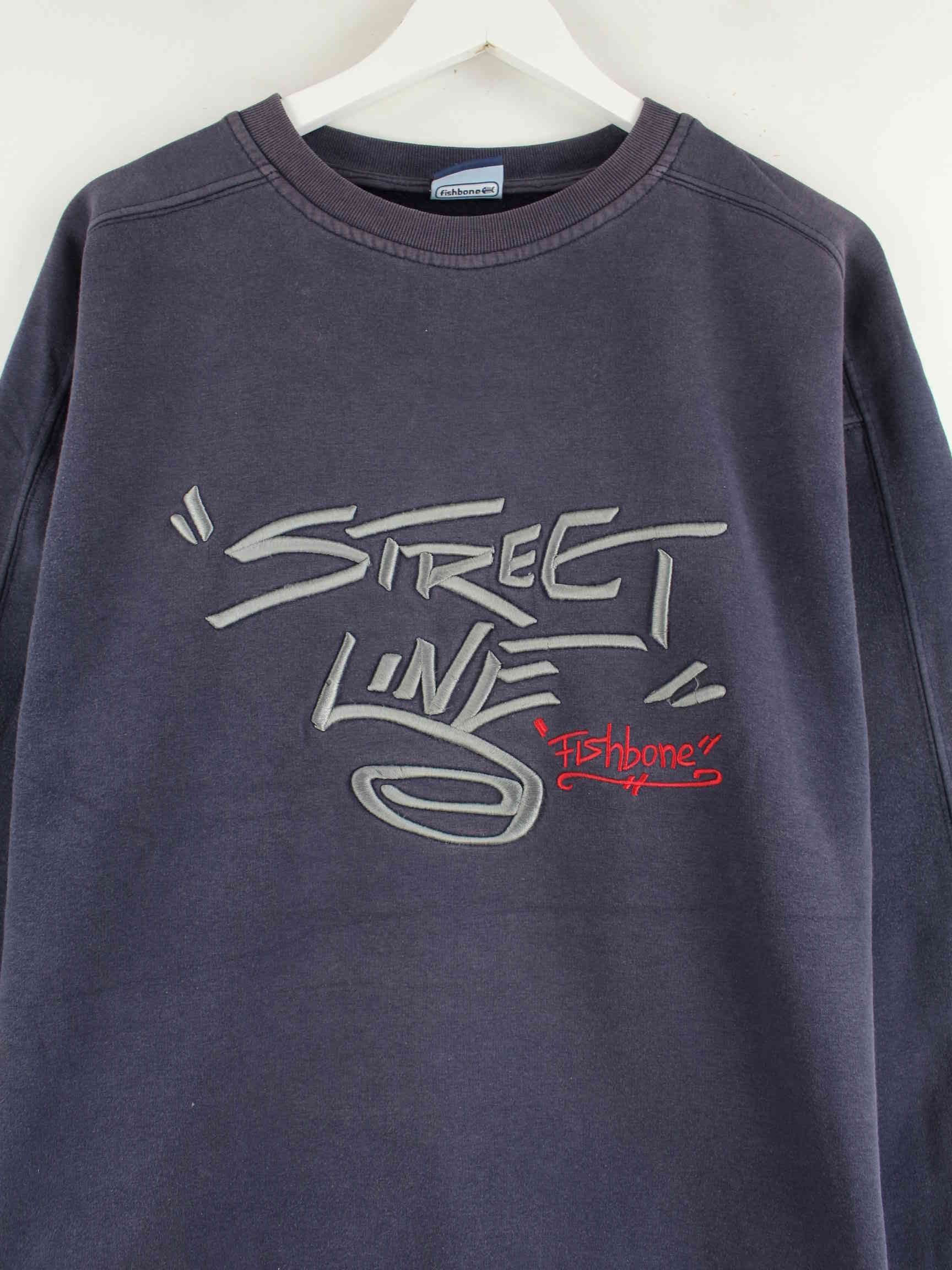 Fishbone 90s Vintage Street Line Thick Embroidered Sweater Blau L (detail image 1)