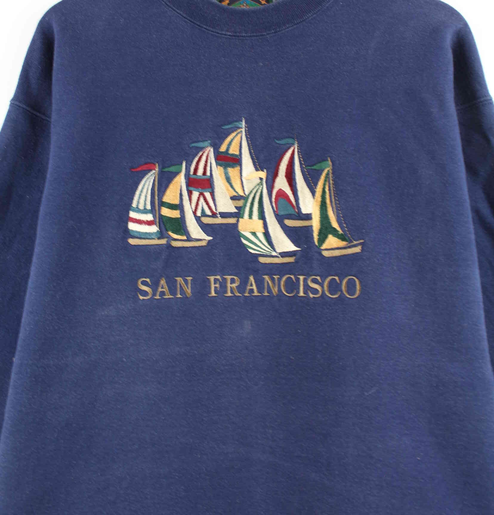 Camp David 80s Vintage Embroidered Sweater Blau L (detail image 1)