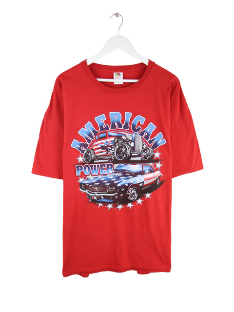 Fruit of the Loom American Power Muscle Car Print T-Shirt Rot 3XL