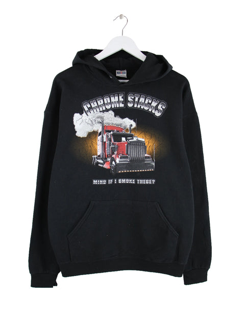 Jerzees 00s Chrome Stacks Trucker Print Hoodie Schwarz XL