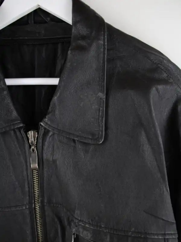 Vintage Lederjacke Schwarz XL – Detailansicht Vorderseite