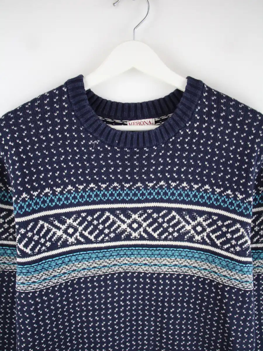 Vintage Pullover Blau L – Detailansicht Vorderseite