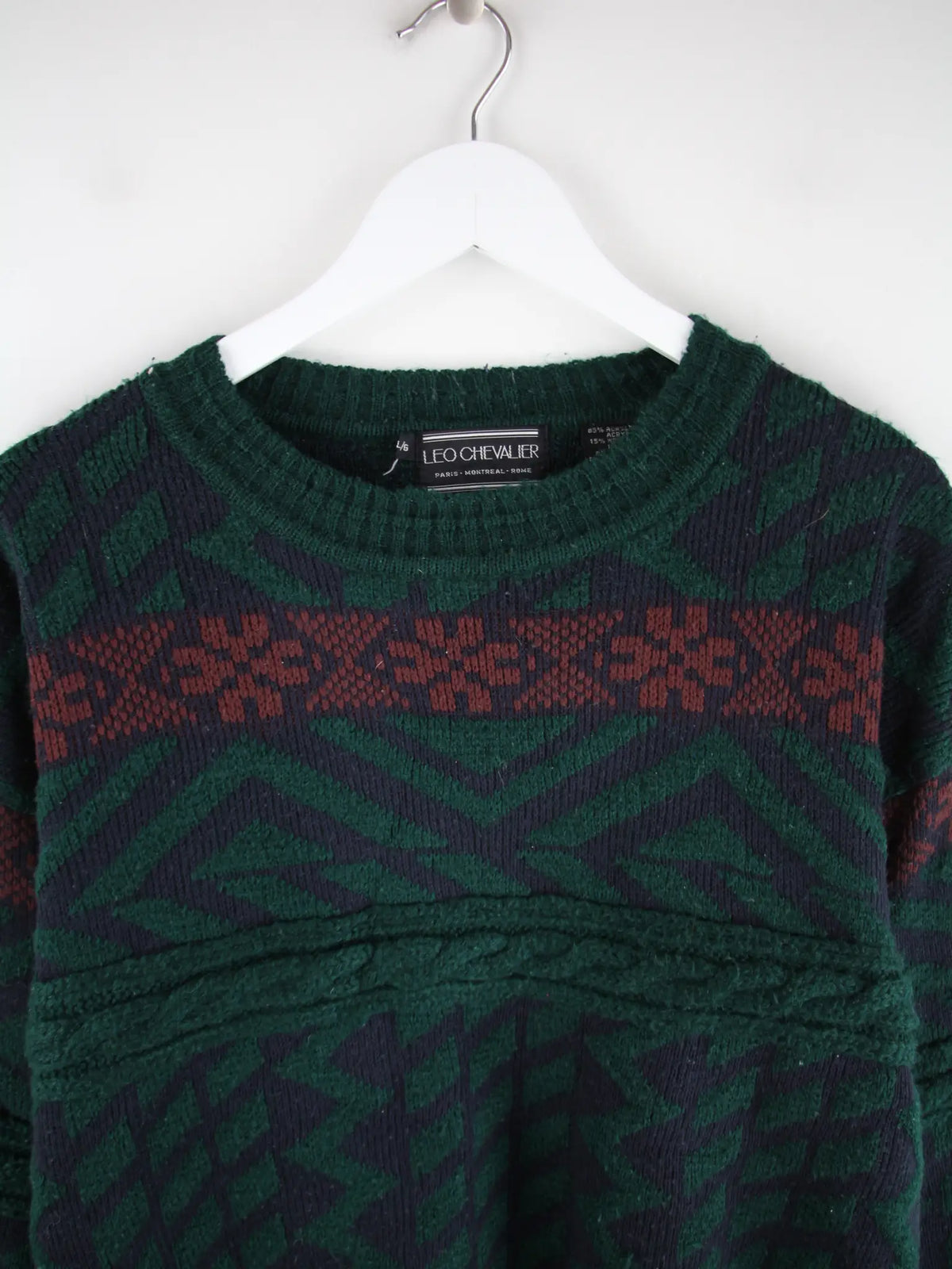 Vintage Pullover Grün L – Detailansicht Vorderseite