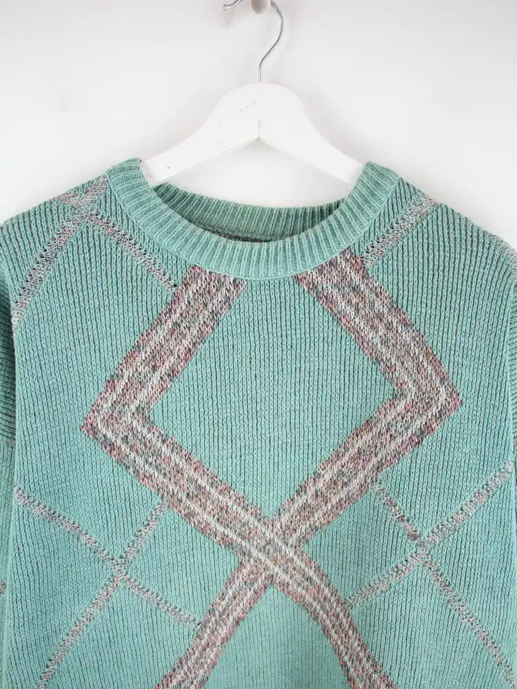 Vintage Pullover Türkis XXL – Detailansicht Vorderseite