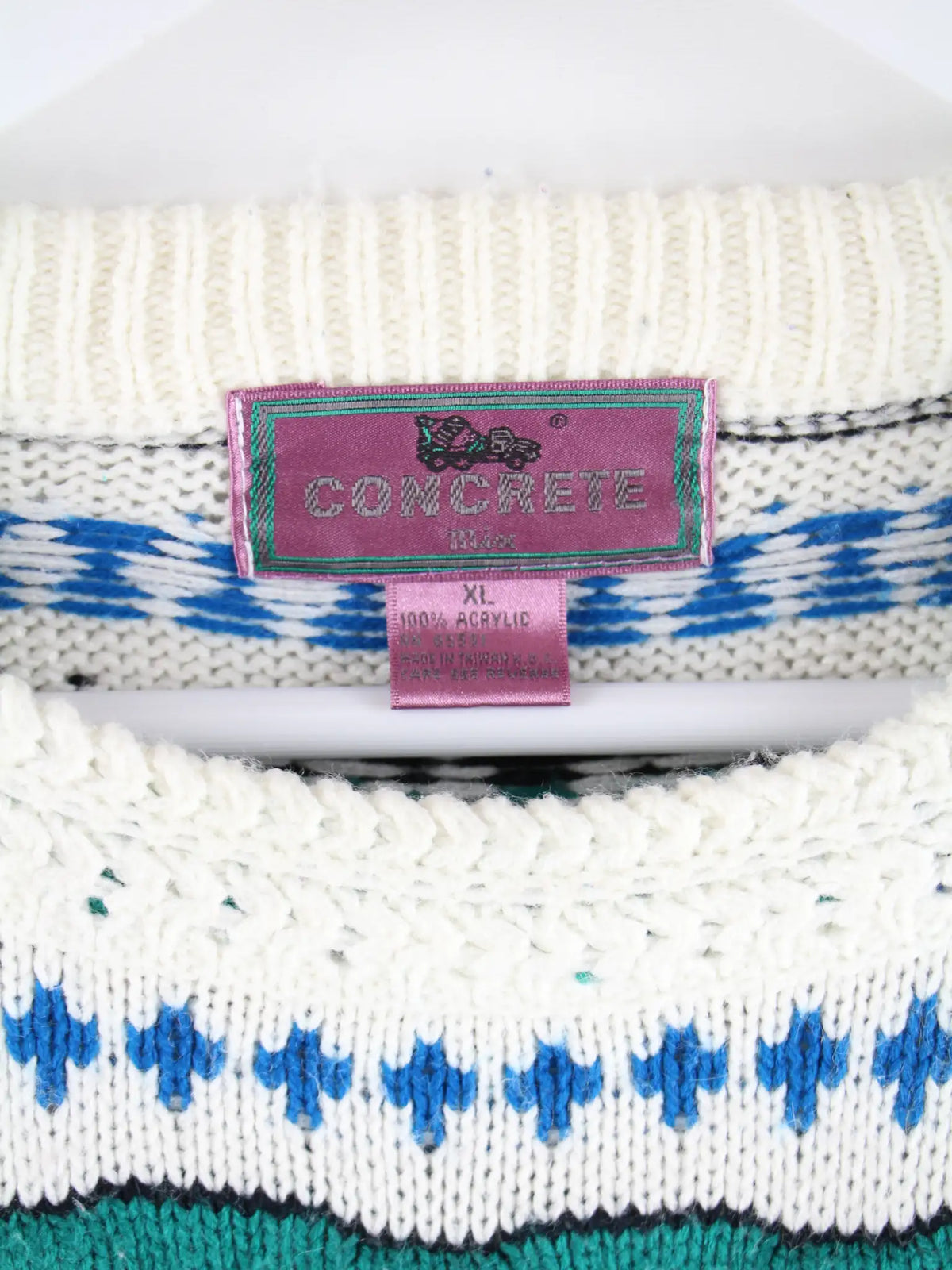Vintage Pullover Weiß XL – Etikett