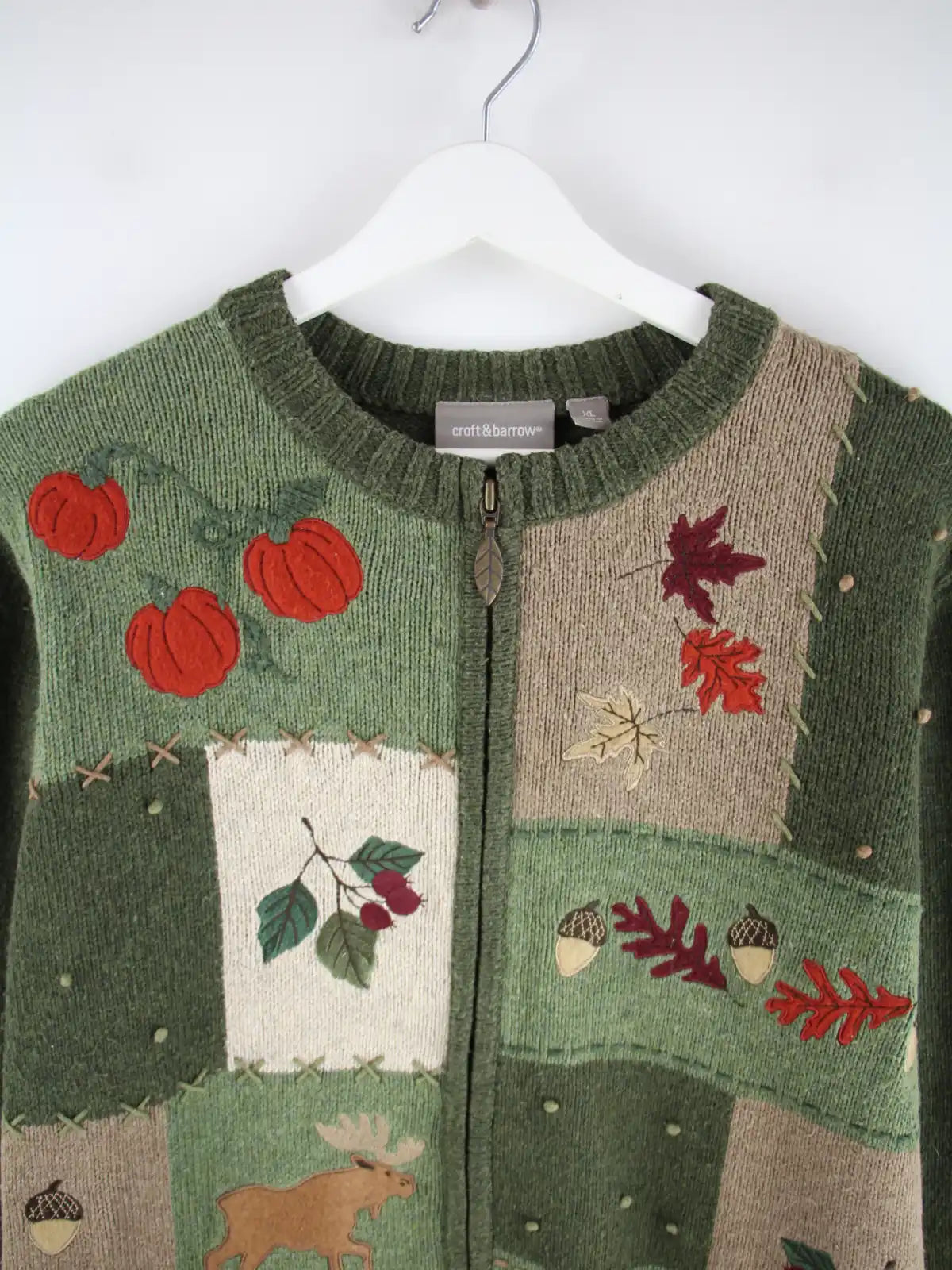 Vintage Strickjacke Grün XL – Detailansicht Vorderseite