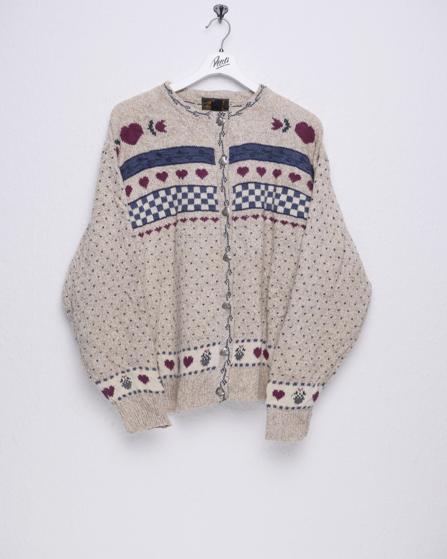 knitted patterned beige Vintage Cardigan Sweater - Peeces