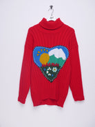 knitted red oversized Turtle Neck Sweater - Peeces