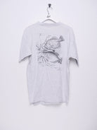 printed Fish Graphic oversized grey Half Buttoned Shirt - Peeces