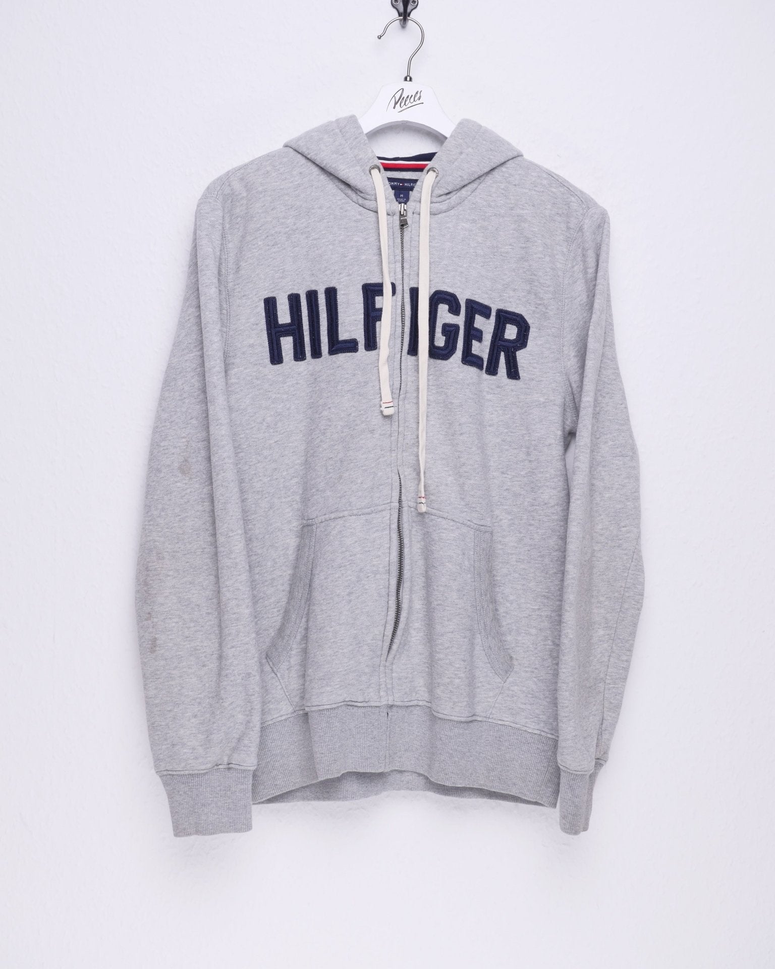 tommy embroidered Spellout grey basic Full Zip Hoodie - Peeces