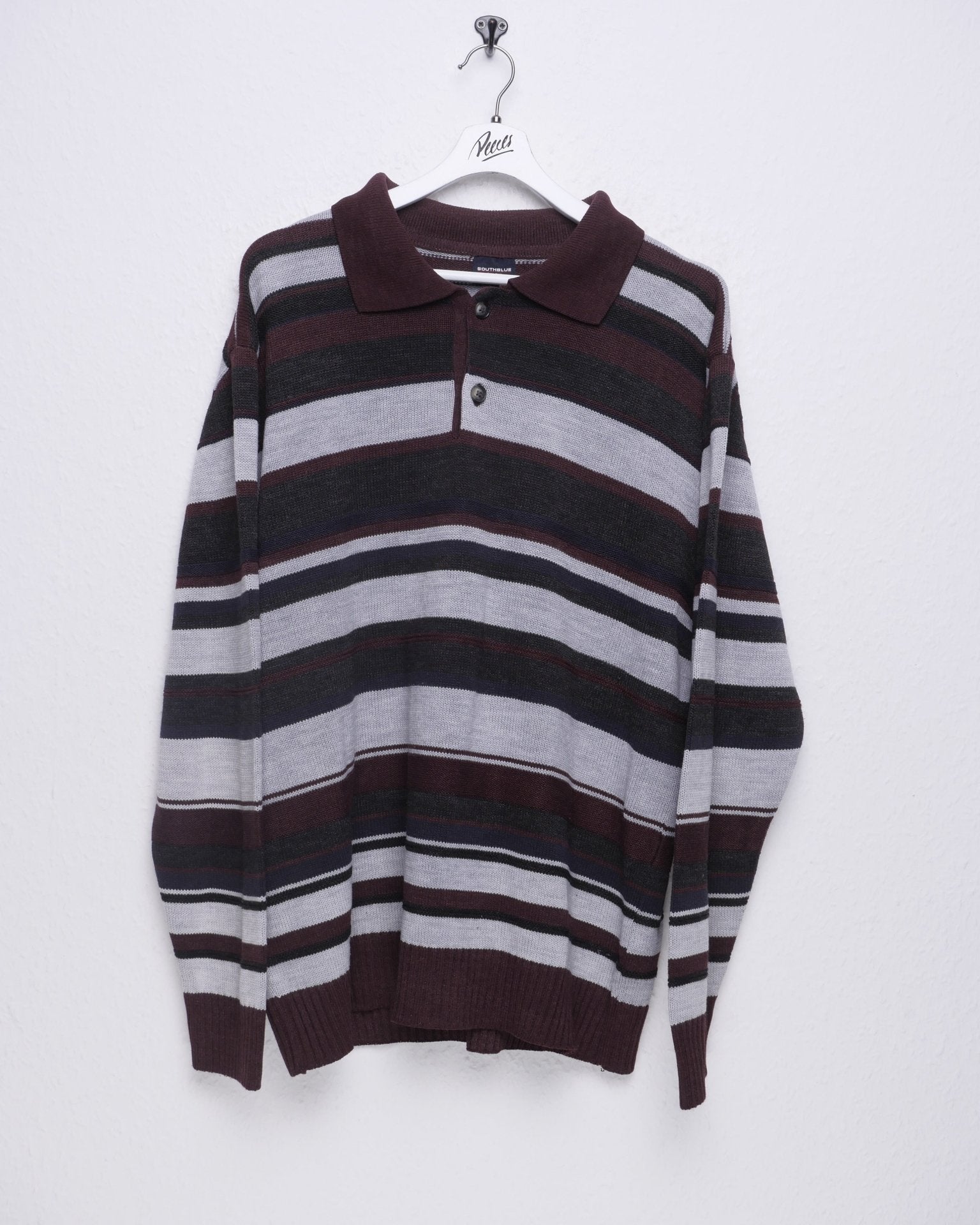 Vintage knitted striped half buttoned Sweater - Peeces